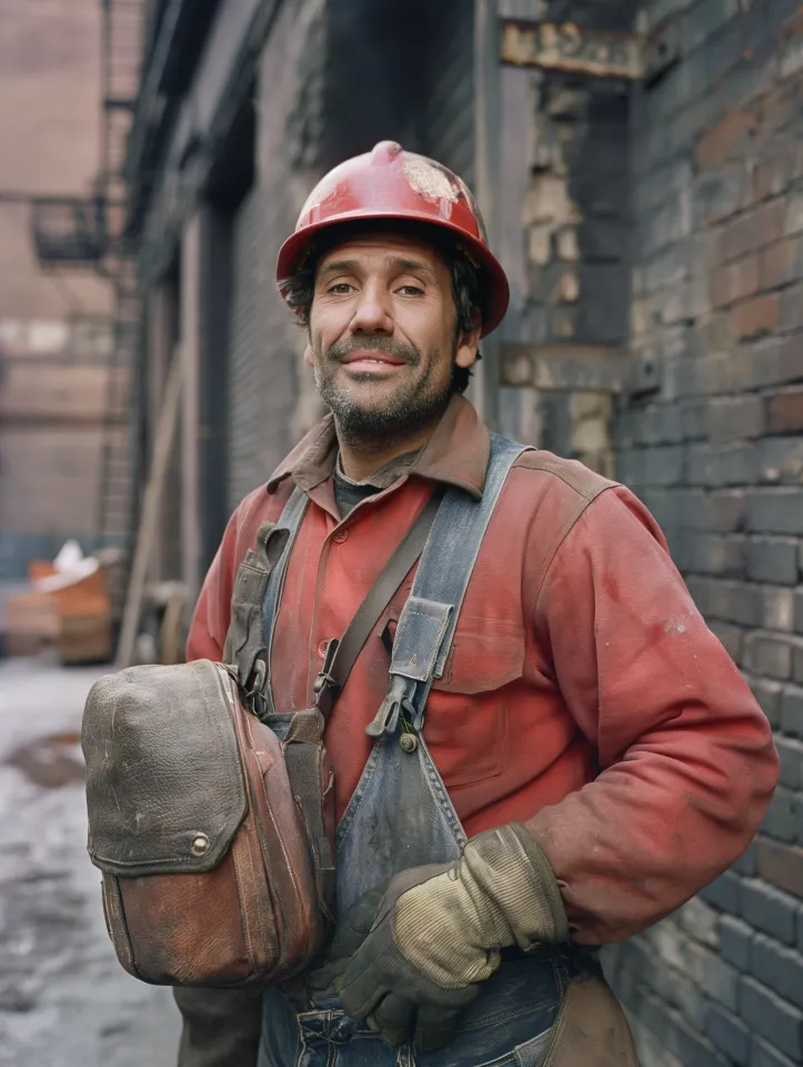 Serralheiro em uniforme azul ao serviço