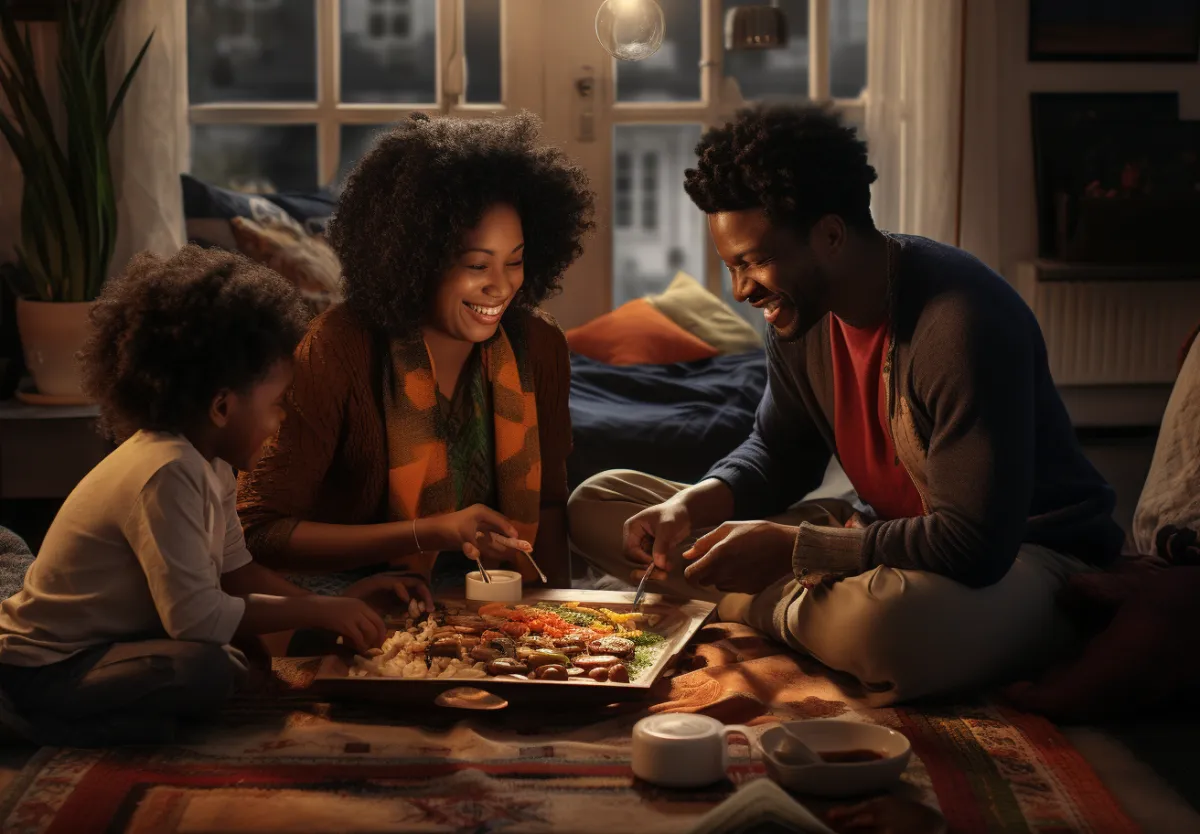 Família satisfeita em casa